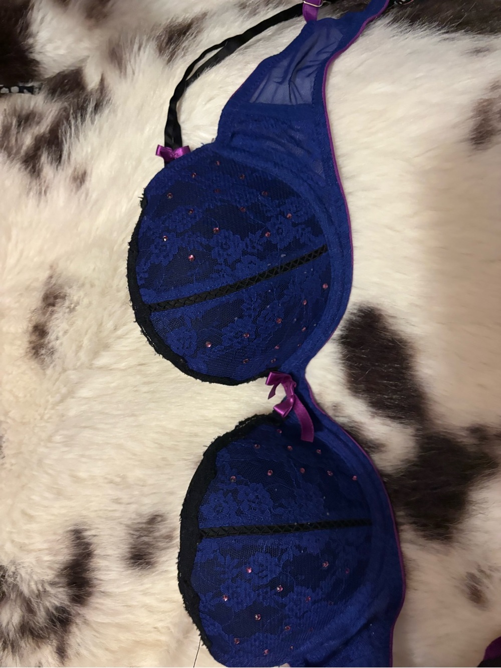 Victoria's Secret Royal Blue Lace Underwire Bra with Purple Trim